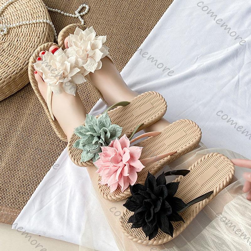 Fashion Comemore Flowers Flip Flops for Women Fashion Open Toe Light Flat Bottom Casual Women Slides Indoor Outdoor Women's Beach Shoes