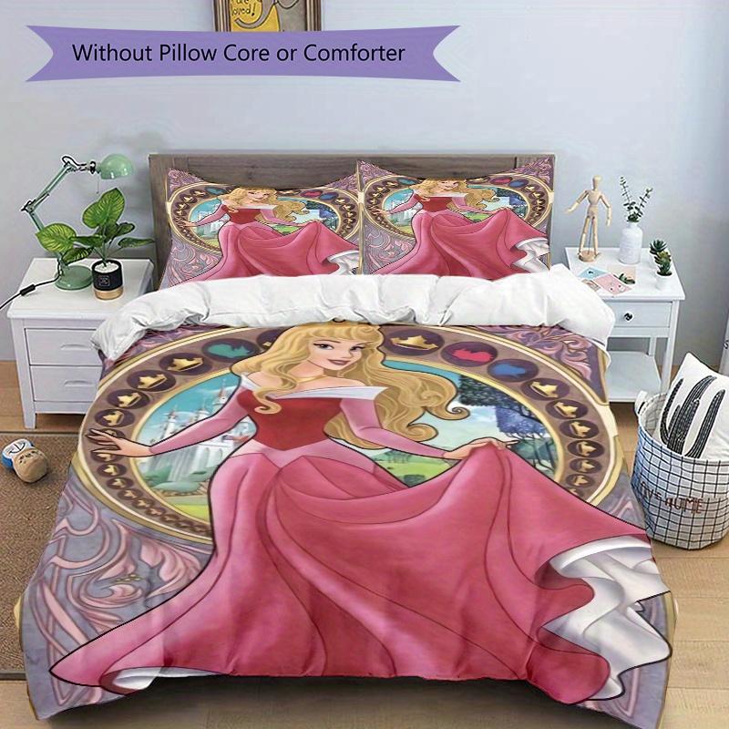 3pcs Disney Sleeping Beauty Bedding Set 1 Soft Quilt Cover + 2 Pillowcases, Machine Washable Suitable for All Seasons B040