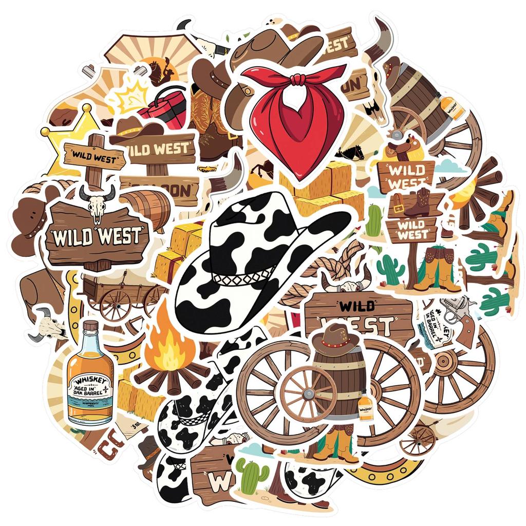 35pcs Playful Saloon Stickers Western Western Stationery Stickers Wild West Decals For Notebook Luggage Mobile Phone Cup
