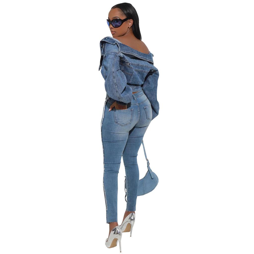 Y2K Style Irregular Denim Jacket - European & American Fashion Women's Clothing HR23091