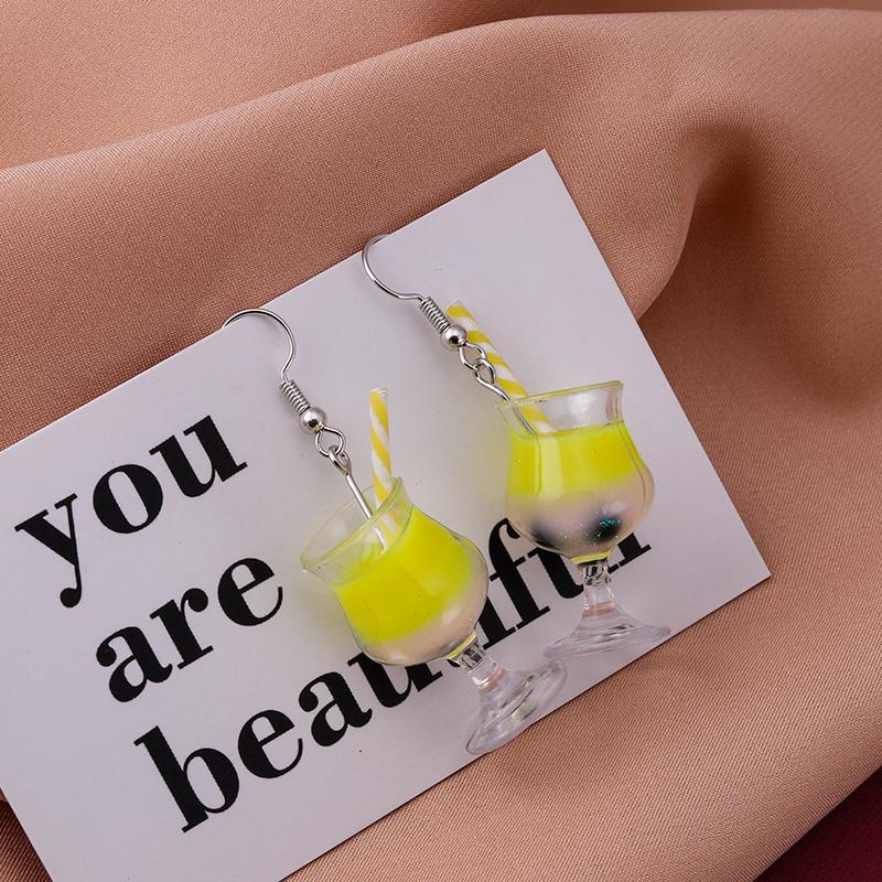 Fashion Resin 3D Drink Cup Drop Earrings for Women Girl Beer Milk Tea Ice Cream Dangle Earrings Jewelry Gift