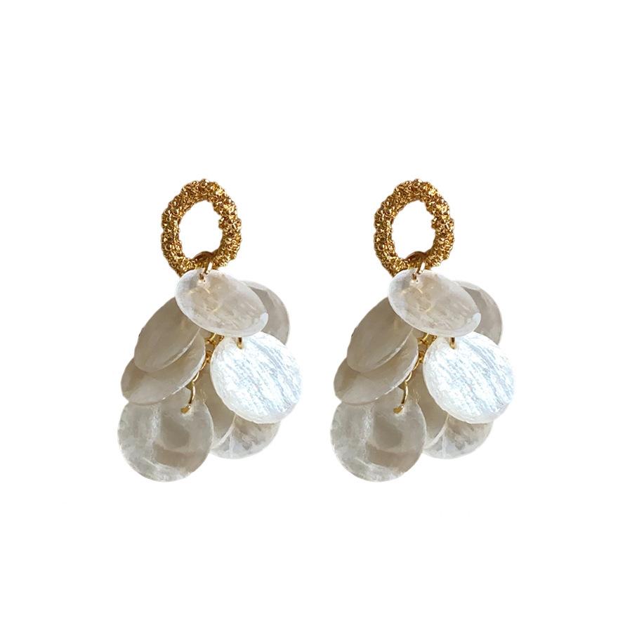 Silver Needle Geometric Shell Fringed Earrings French Exquisite Temperament Earrings Women's Elegant Fashion Earrings Design Sense Niche