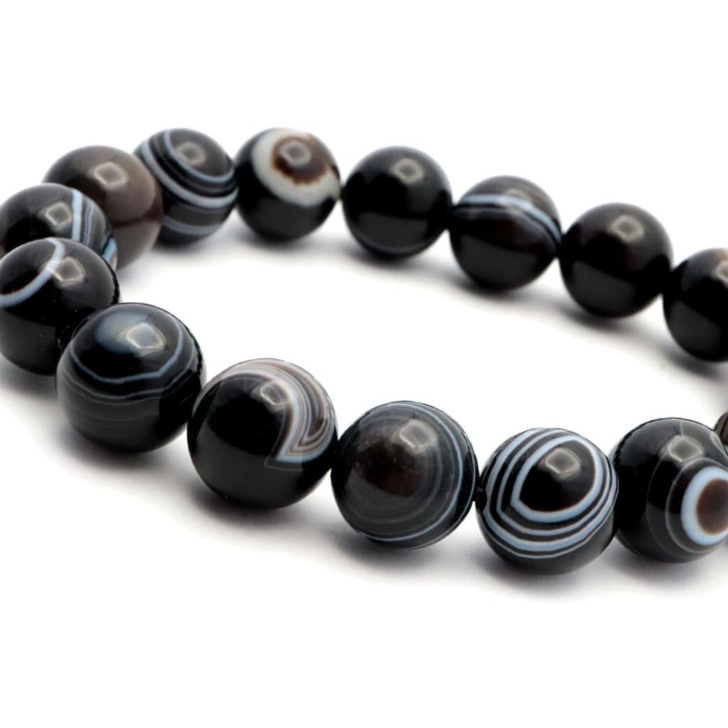 12mm Natural Power Stone Bracelet with Tibetan and Prayer Inner Eye, Men's Women's Beads, Diameter Approx. 15.5cm