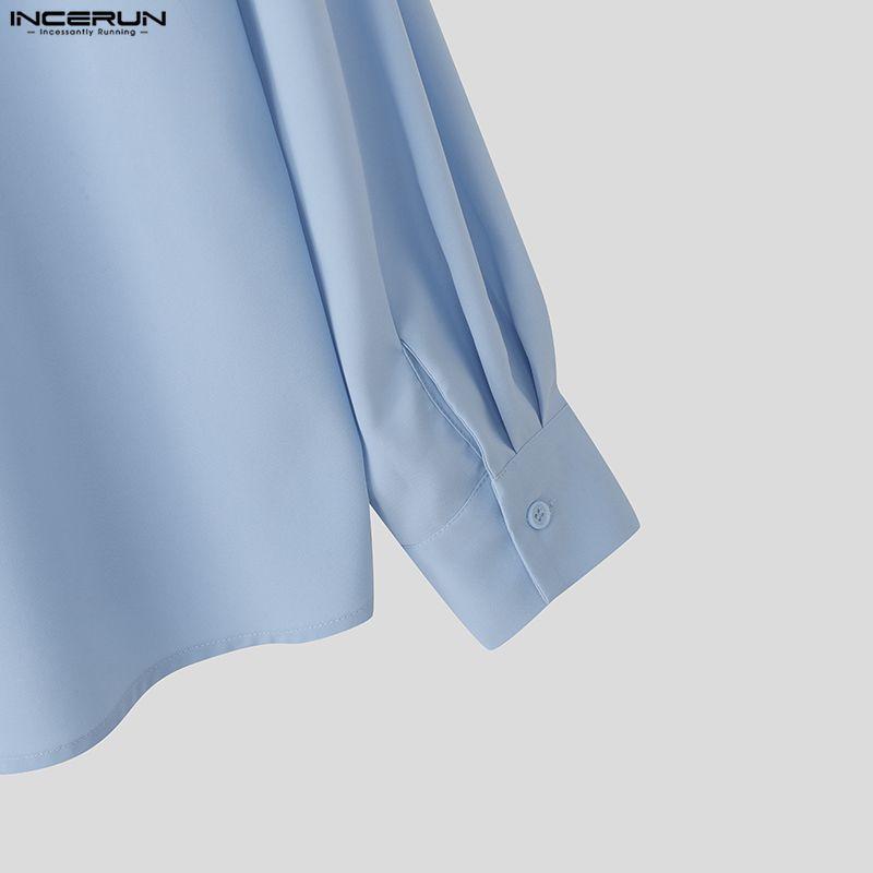 INCERUN Elegant Men Shirts Long Sleeve Button Up Casual Oversized Tops