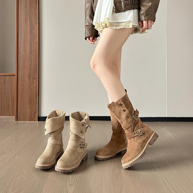 Vintage Maillard boots women's 2024 autumn and winter new heightening Martin boots two wear mid-tube western cowboy boots