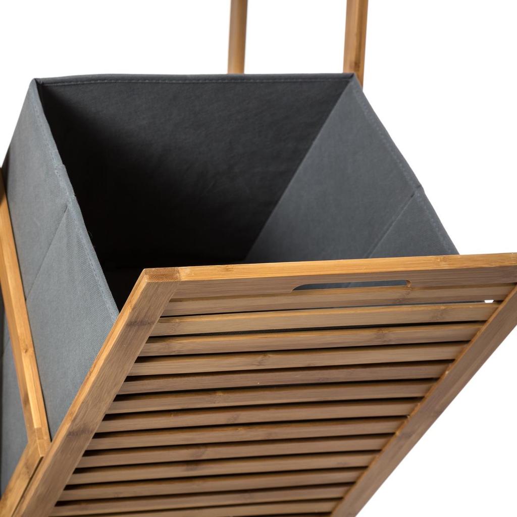 BAMBOO SHELVING 2 SHELVES WITH LAUNDRY BASKET, light
