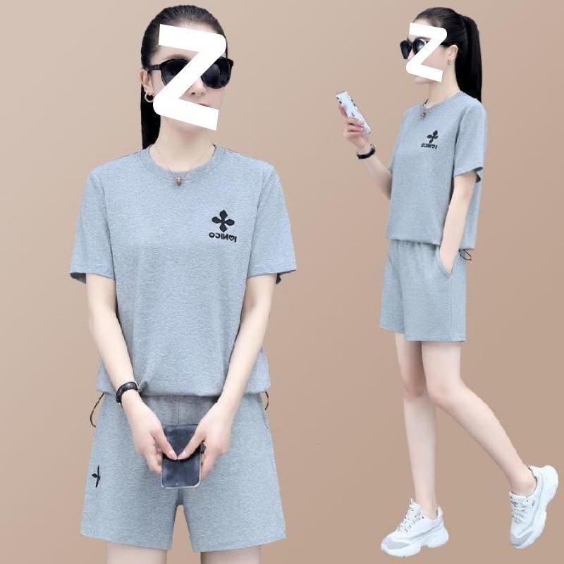 Casual Sportswear Short-sleeved Shorts Suit Summer Women's High-waisted Fashionable Age-reducing Slimming Loose and Versatile Two-piece Set