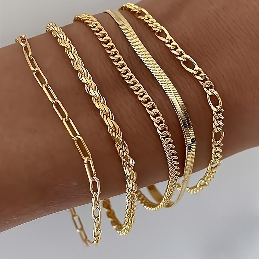 5pcs 18k Gold-plated Stainless Steel Bracelet Set for Women, an Elegant and Luxurious Jewelry Set for Women That Never Fades