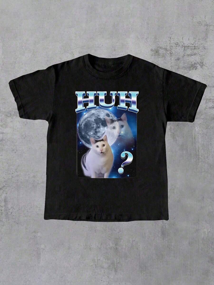 Men s Casual Short Sleeve Cat Print T-Shirt S разноцветный