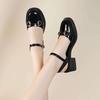 2025 new summer bag head sandals women's thick heel medium heel patent leather women's shoes summer single shoes soft sole hollow shoes