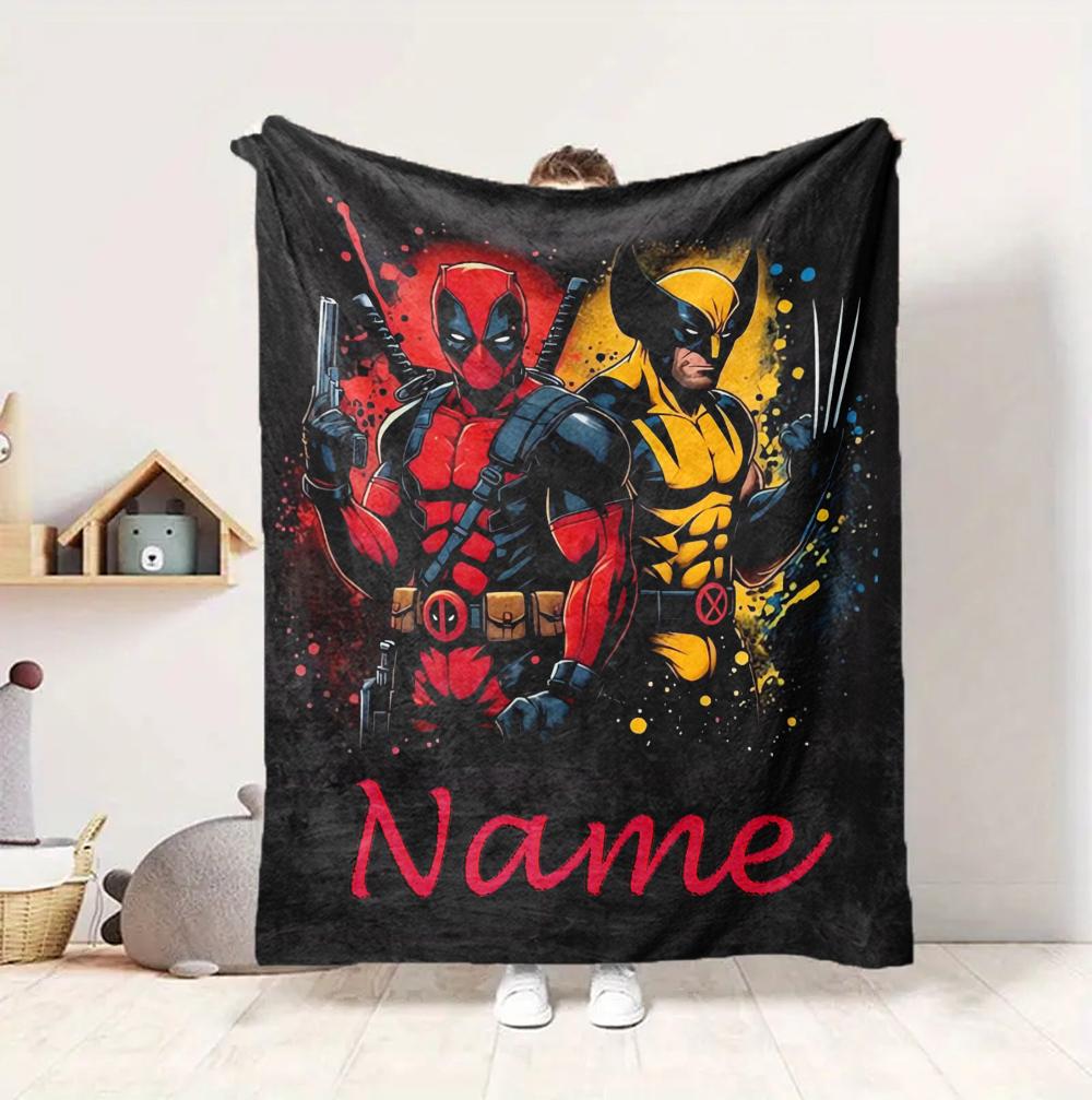Custom Name Wolverine Deadpool Flannel Blanket Throw Blanket Soft Warm Sofa Bed Decor Unique Gift