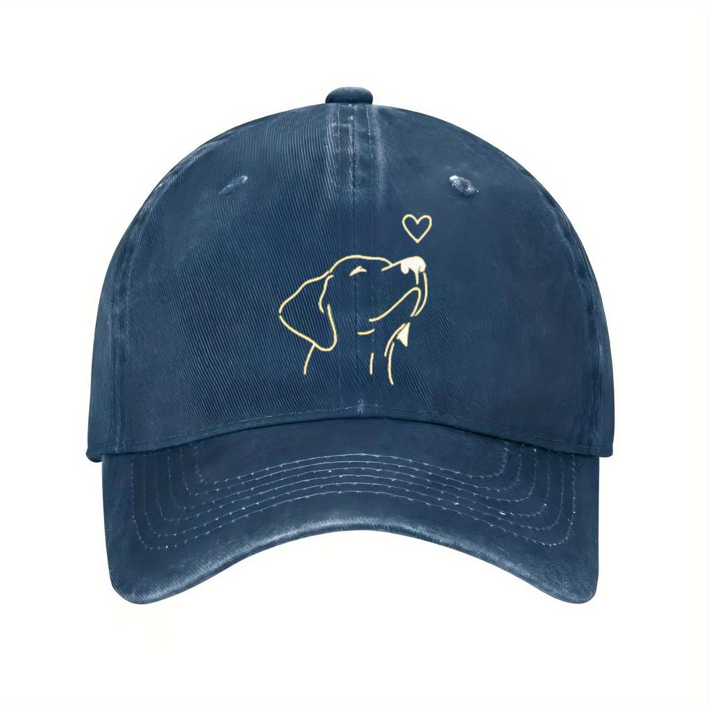 Dog Love Outline Print Baseball Denim Cap Breathable Polyester Casual Adjustable Hat for Unisex Adults