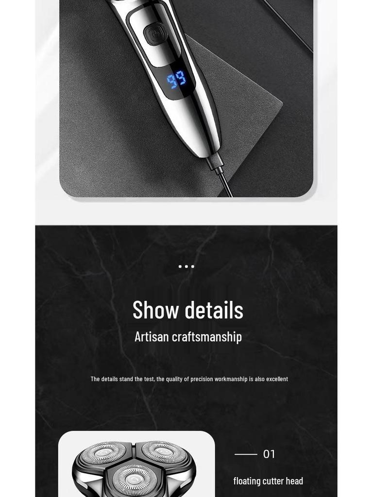 Men's 6000 Digital Display USB Rechargeable Multi-Function Electric Shaver - Waterproof, 3-Head Design