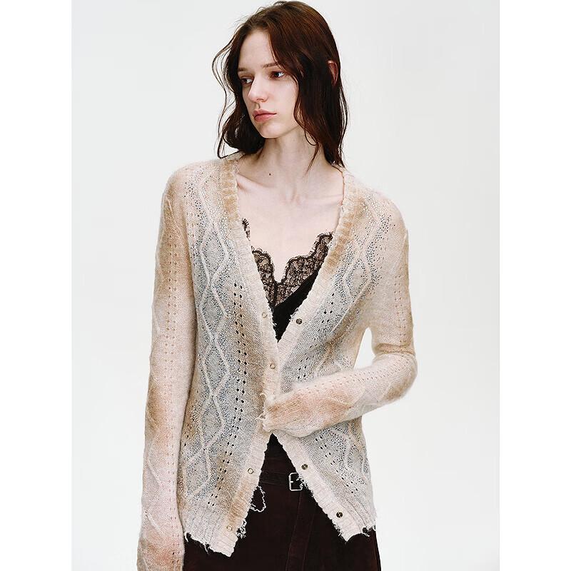 Women's Imported Lamb Wool Gradient Hollow Knit Cardigan