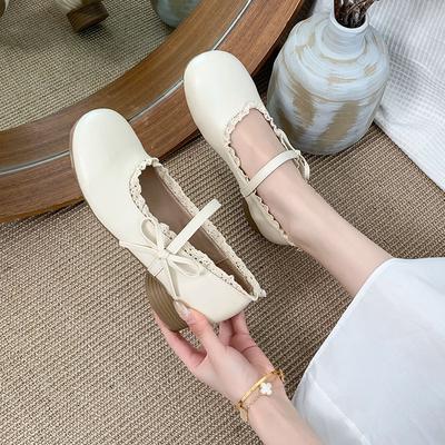 Weiß Französisch klein duftend Windlicht Mund dicker Absatz Einzelne Schuhe Damen 2025 neu Frühling vielseitig runde Zehenpartie Retro Mary Jane Schuhe