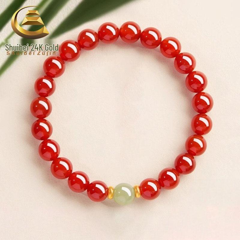 Gold Agate Women's Exquisite Red Woven Bead Bracelet