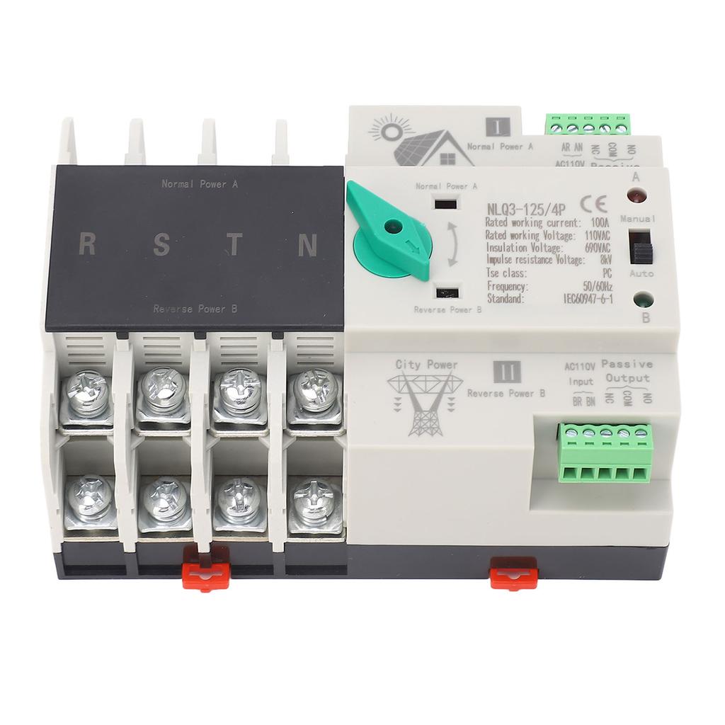 Dual Power Automatic Transfer Switch 4P Millisecond Switching Back Up Power Transfer Switch 110VAC