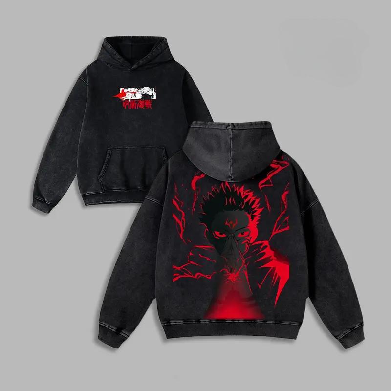 

Манга Магическая битва Рёмен Сукуна Принтованная Толстовка с капюшоном Мужская Женская Из стираного хлопка Худи Ретро Уличная одежда Харадзюку Оверсайз Свитшот XXL чёрный