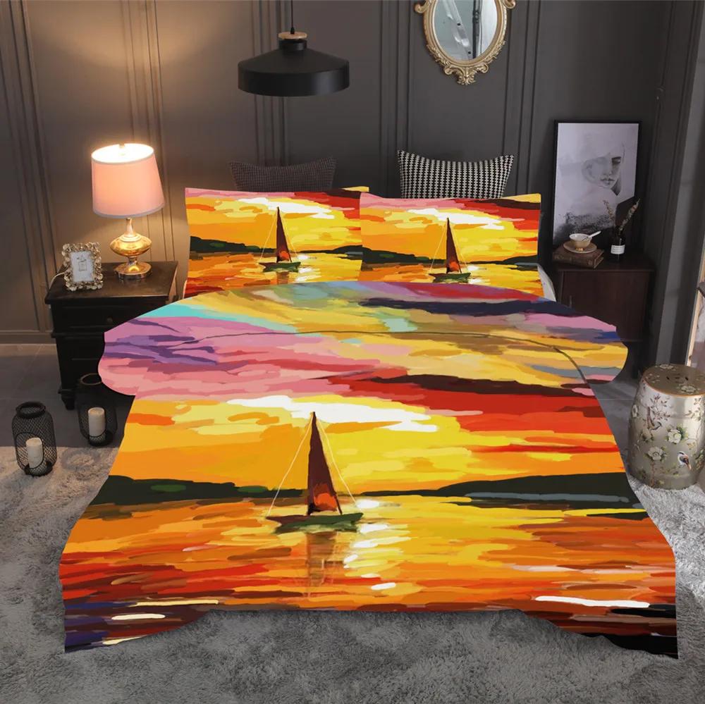 Bedclothes Wholesale Watercolor Duvet Set Pillowcase King Size Bedding Set Europe Comforter Set Full Queen Sea Scenery Bedding