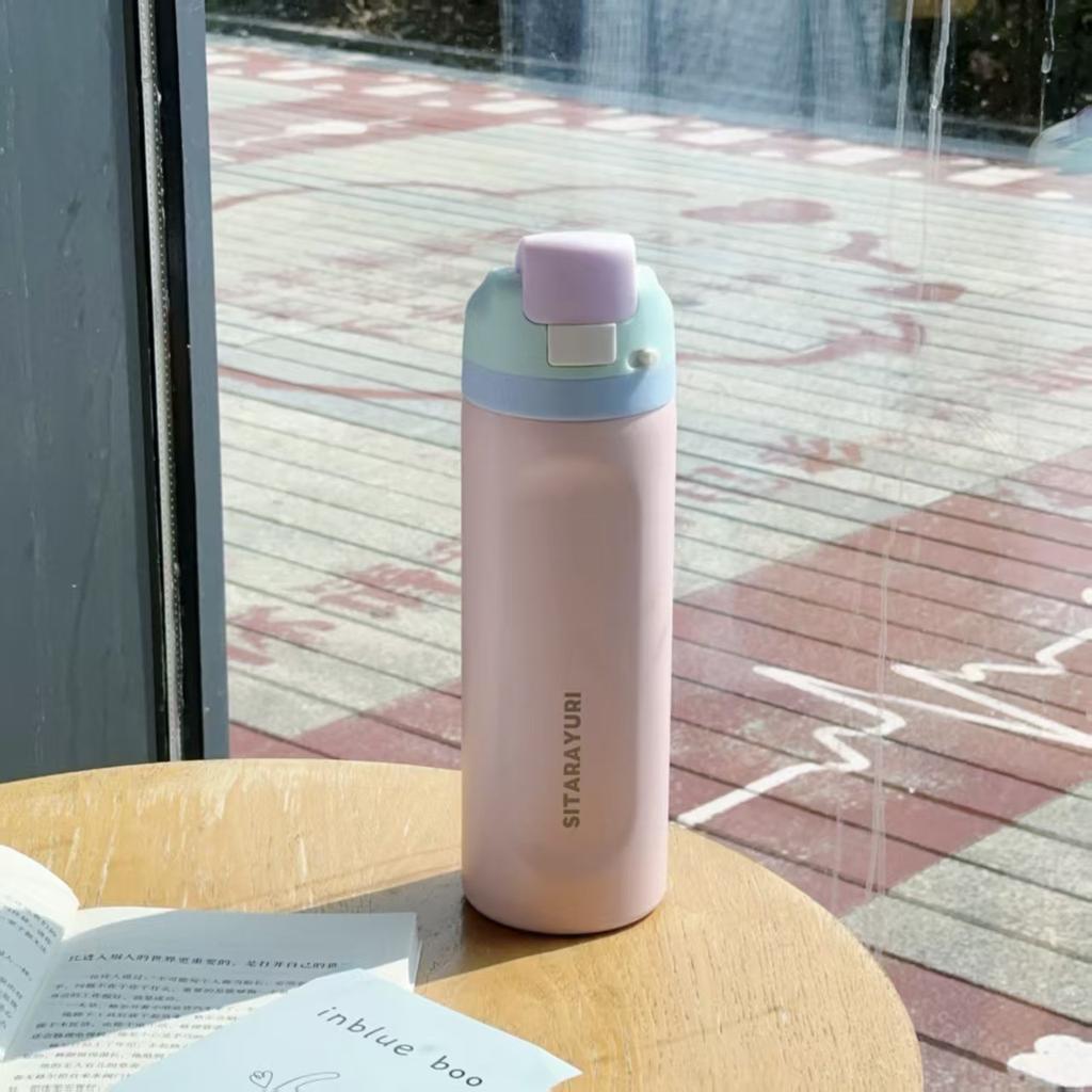 710ml Straw Double-Layer Insulated Cup 304 Stainless Steel Sports Water Bottle Travel Vacuum Flask for Outdoor Camping Sports