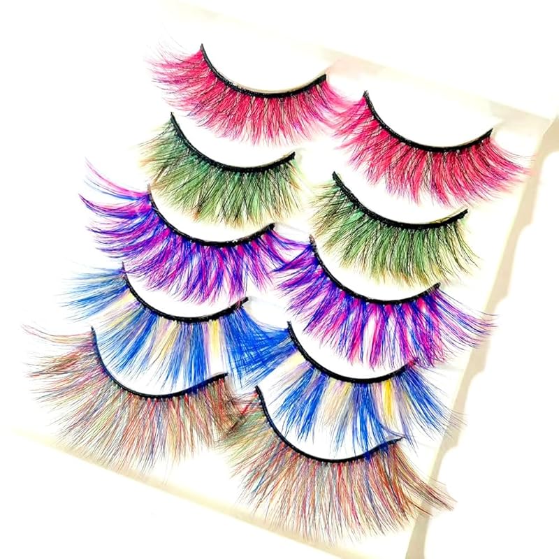 Sunniess Ombre Colored Lashes Silk Protein Fluffy Wispy Volume Fake Lashes for Halloweens Cosplay Party Stage Russian D Curl Lashes with Color Make