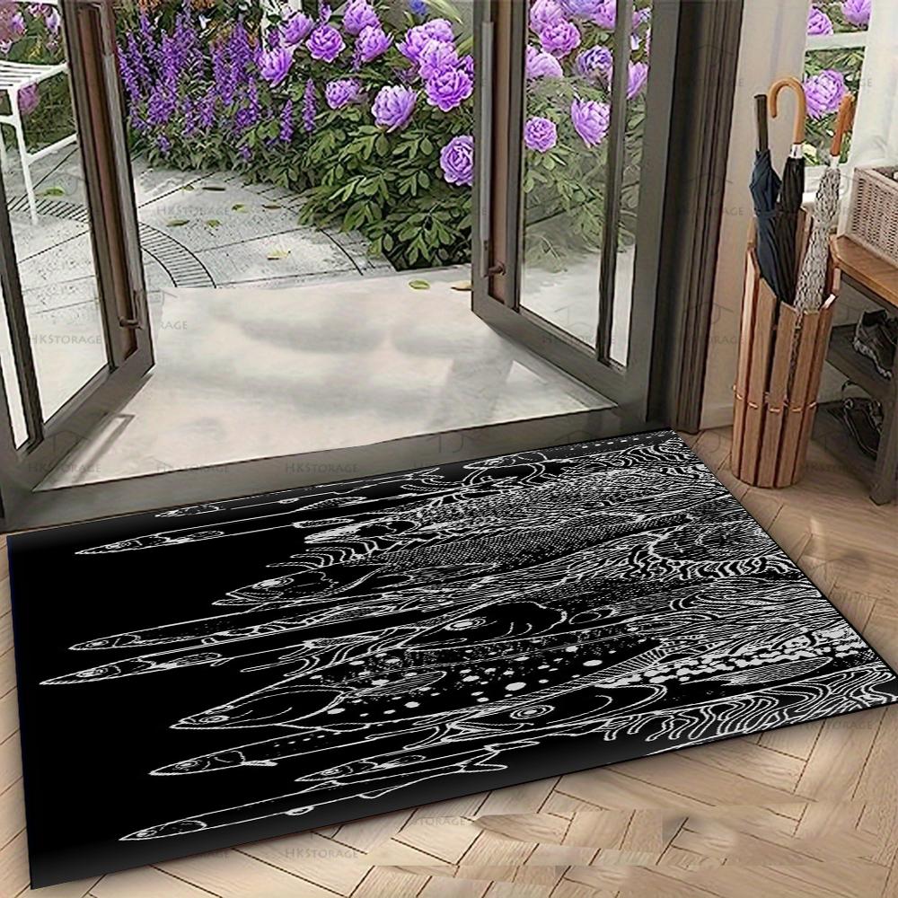 Vintage Blauw School Vissen Tapijt Antislip Voordeurmat Oceaan Zeevissen Patroon Welkom Kleed voor Entree Binnen Huisdecoratie 50X80cm