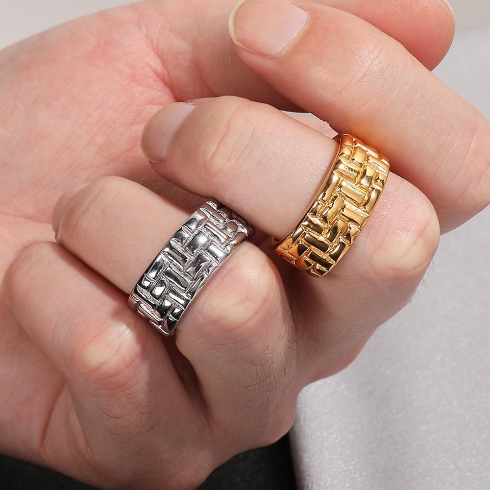 Waterproof Luxury Gold Color Stainless Steel Rings for Man Mens Rings Cool Birthday Jewelry Accessory Gifts for Him Size 9--13