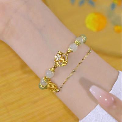 Eenvoudige imitatie jade sieraden, konijnenbloem geluksarmband, lichte luxe, trendy, schattige armband, handketting voor vrouwen en meisjes