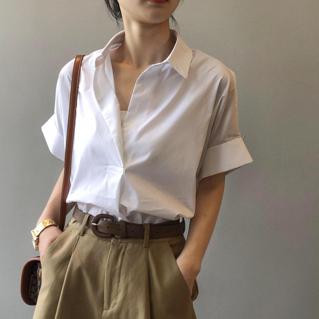 Women's Short Sleeve Retro Batwing Tencel Satin Shirt