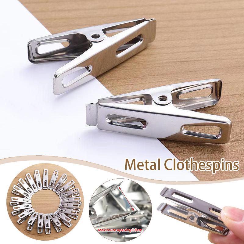 20Pcs Stainless Steel Clothes Pegs Washing Clips Household Clothing Sealing Clip Windproof Clips Hang Pins Metal Clips Clamps