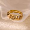 Geometric Zircon Chunky Wide Rings for Women Stainless Steel Gold Color Adjustable Ring Aesthetic Wedding Fashion Jewelry Gift