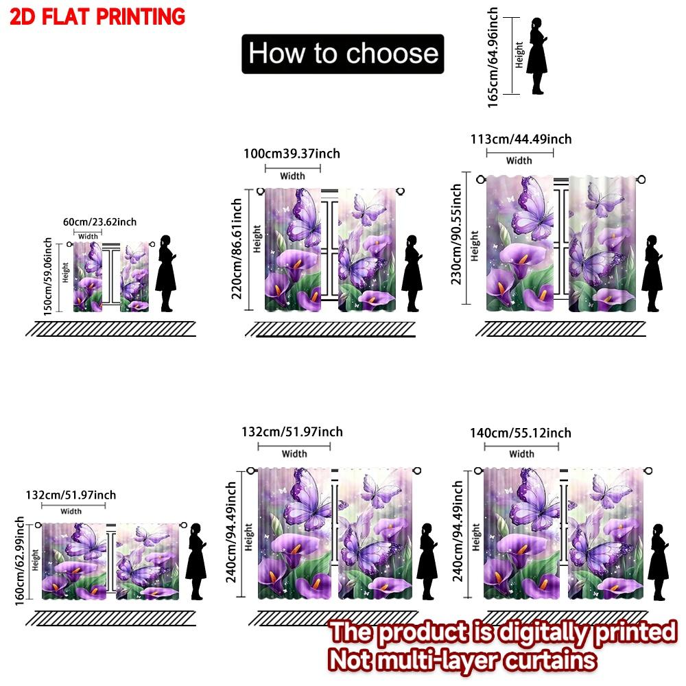 2pcs Purple Butterfly Calla Lily Curtains Digital Printing   Vibrant Butterfly and Flower Pattern for Bedroom Living Room Decor
