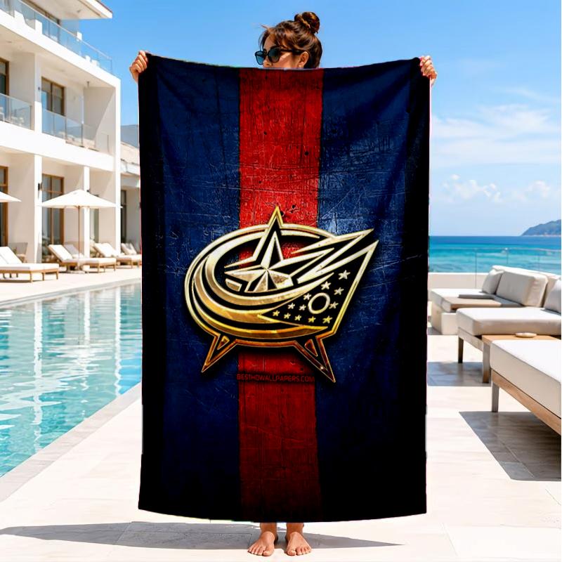 Columbus Blue Jackets Heart Beach Towel, Super Soft Microfiber, Perfect Gift for Her/Him, Birthday, for Pool, Beach, Travel, Decor Beach Party