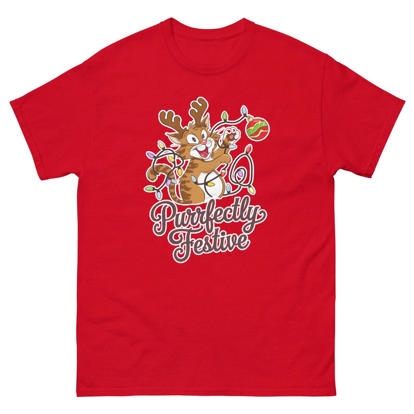 Purrfectly Festive Christmas Xmas Funny T-Shirt L