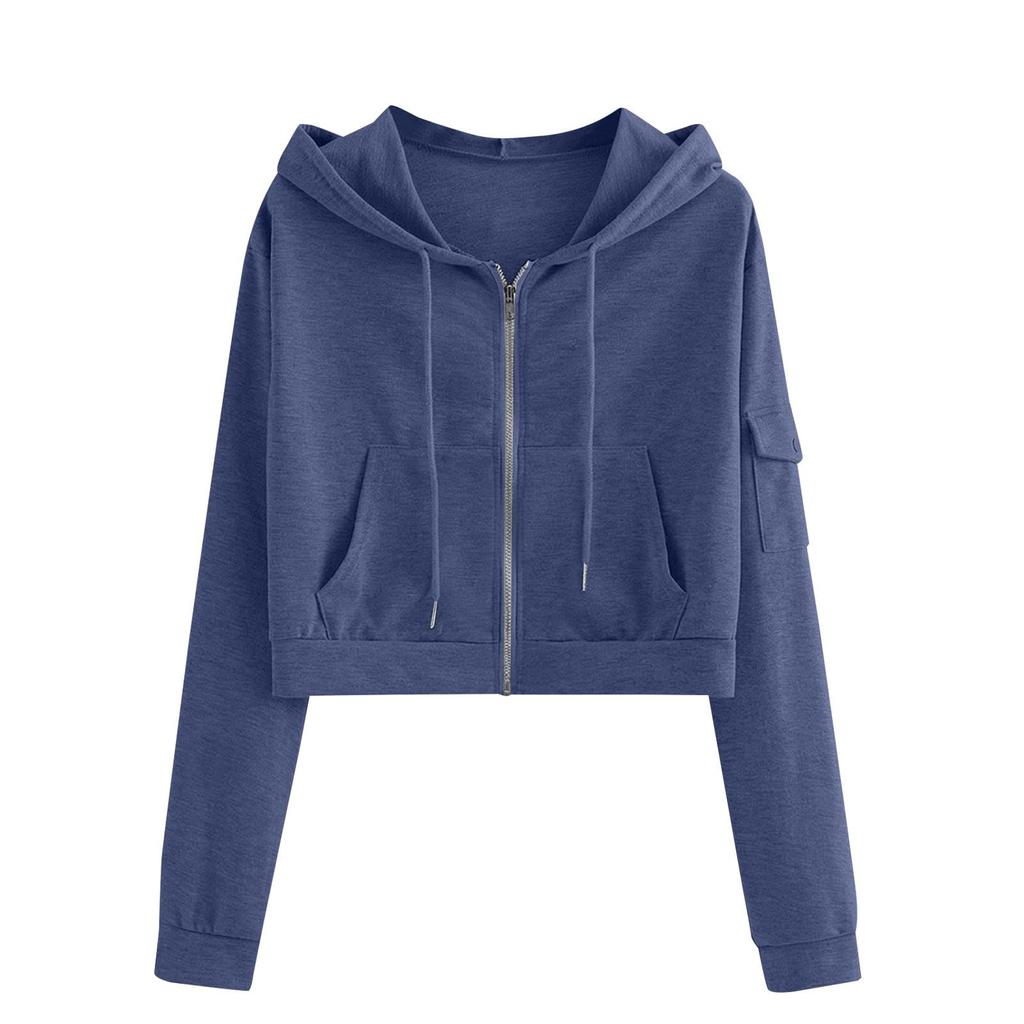 Women's Casual Short Hoodie Long Sleeve Sweatshirt Loose Fit Pullover for Daily Wear