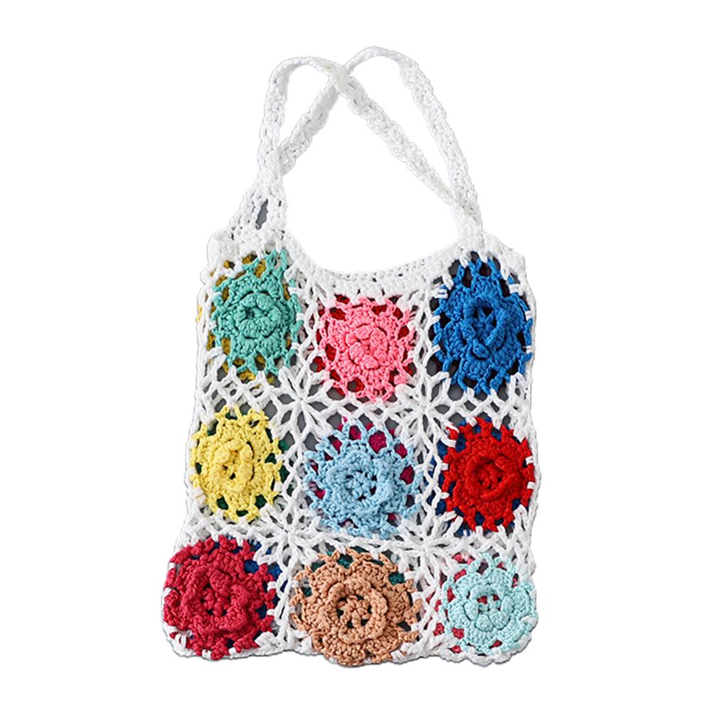 Country Style Crochet Shoulder Bag for Women Girl Knitted Handbag Colorful Tote Bag Travel Hobo Bag Shopping Dating Bag