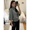 Women S Solid Gray Batwing Sleeve Turtleneck Fitted Pullover Knit Sweater