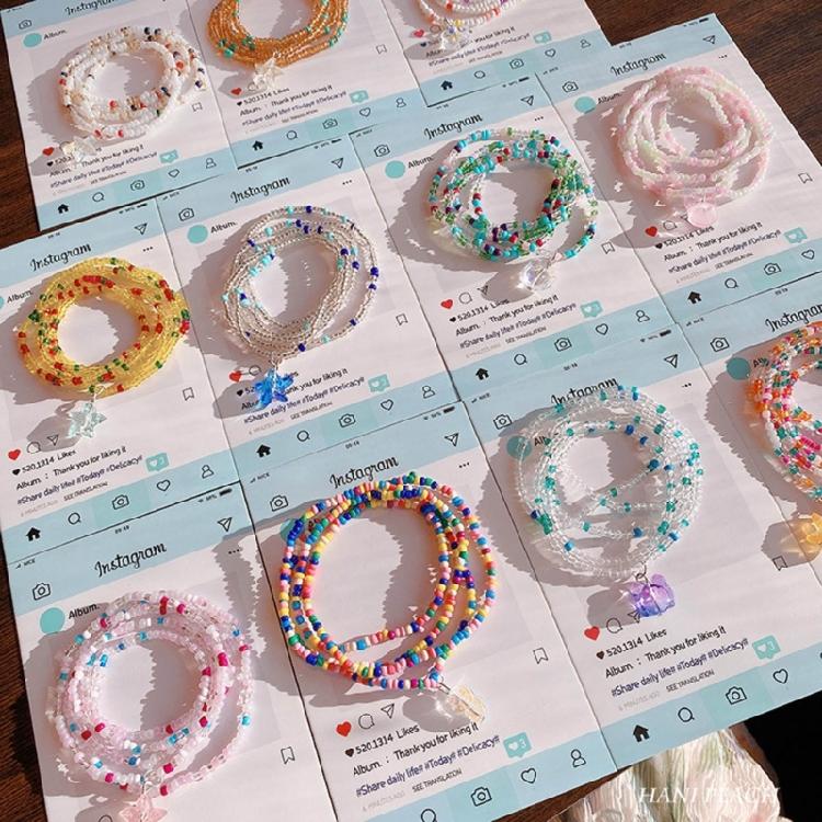 Colorful Rice Bead Clear Pendant Bracelet Jewelry Stackable Beaded Bracelets