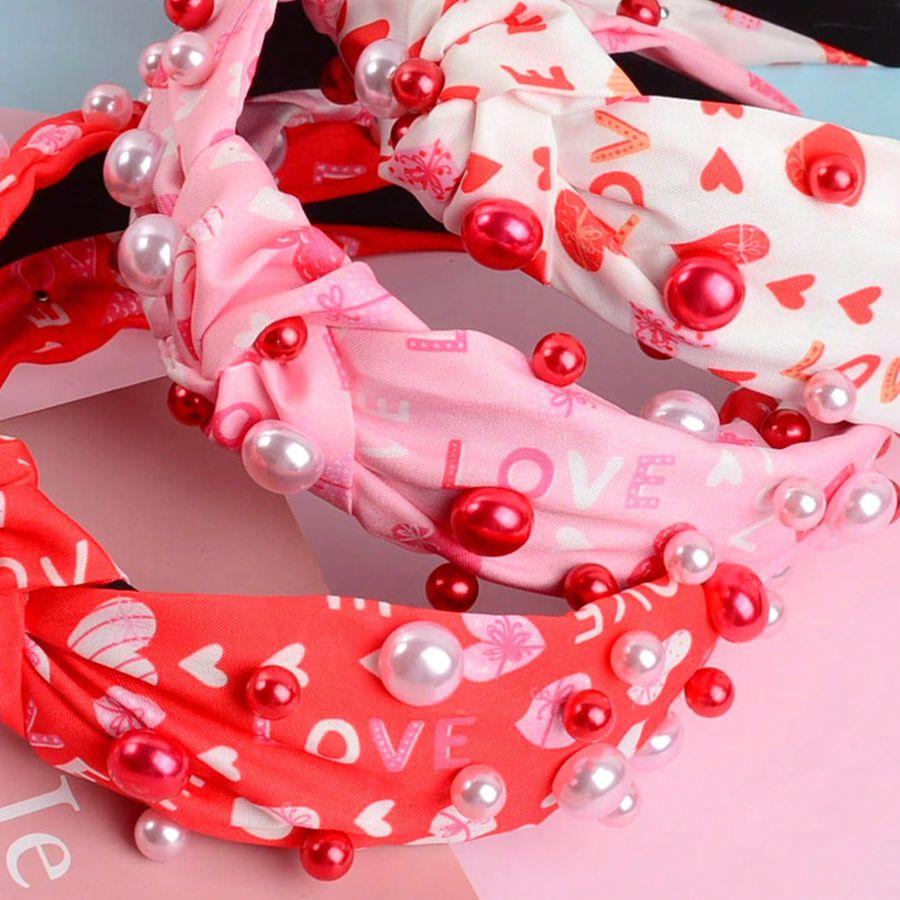 Red Pearl Fabric Headband Valentine's Day Party Gift Love Letter Heart Hair Accessories Women's Headband