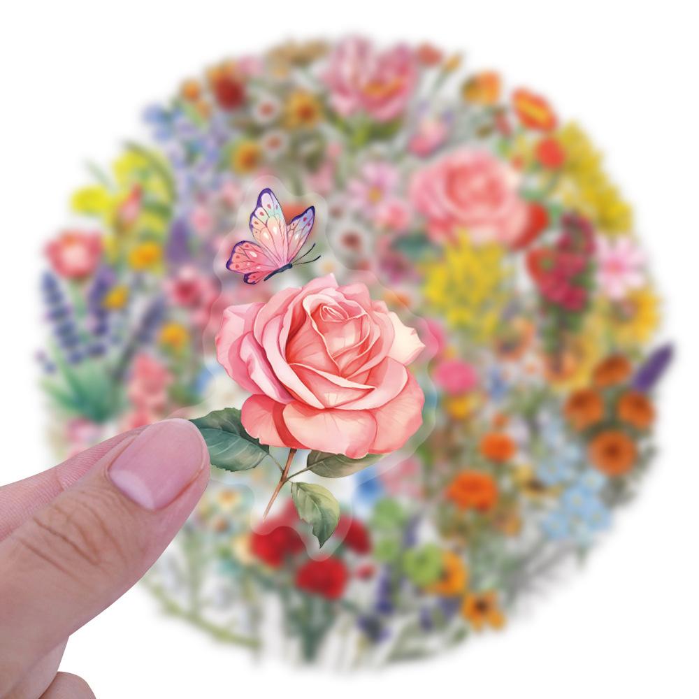 60 INS Ink and Flower Stickers Pack Waterproof Transparent PET Flower Material Decorative Guitar Notebook