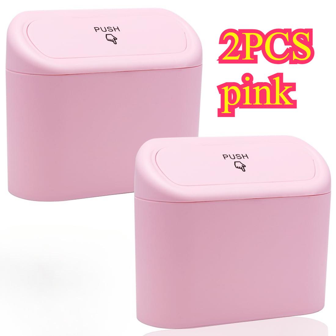 

2pcs Compact Car Trash Can with Lid,Mini ABS Garbage Bin for Vehicle Storage, Essential Car Accessory with Convenient Top рожевий