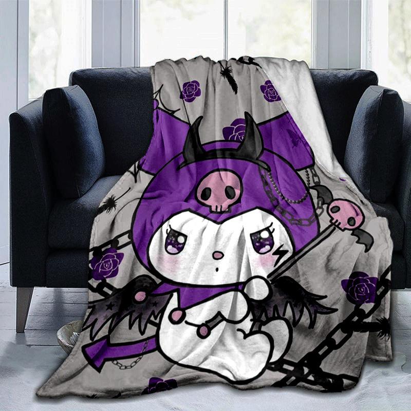 1pc Kuromi Printing Lightweight Flannel Blanket, Comfortable and Warm Blanket, for Camping Sofa Bed and Couch Office, in All Seasons
