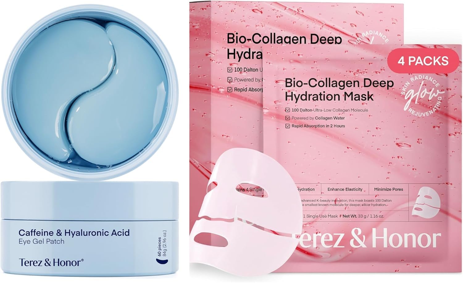 

Terez Honor Кофеиновый гель-патч для глаз и Ночная коллагеновая маска для лица Гель для глаз Гиалуроновая кислота Глаз Глаз Глаз Маска для глаз Набор корейской косметики и Набор, Патч, Патч,