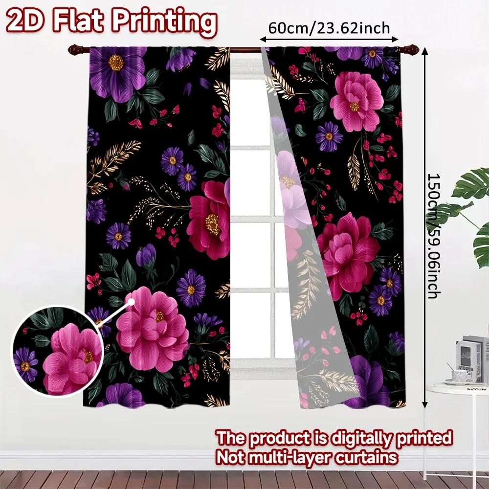 Flat Printing Curtains Vibrant Floral Harmony Digital Printed Polyester Drapes Party Decorations Perfect Festive Set Of 2 Made