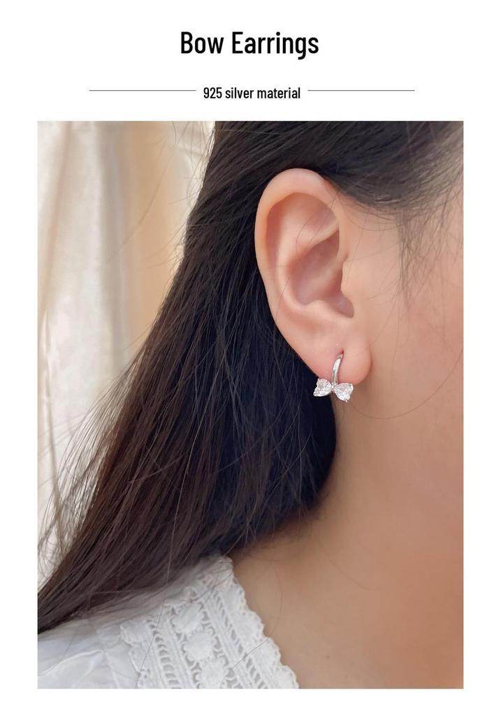 S925 Sterling Silver Bow Zirconia Earrings - Elegant Korean Style for Women