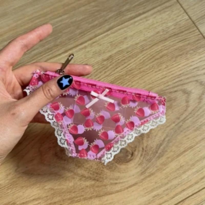 Cute Lace Coin Purse Pvc Panties-Shaped Mini Storage Bag With Zipper Strawberry Makeup Bag Great Party Gift Birthday Present