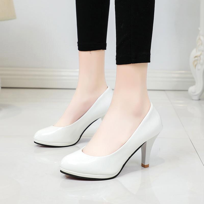 Spring and Autumn New Style Waterproof Platform Slip-on Shoes Fashionable Banquet Work Shoes Pointed Toe Thin Heels Pumps