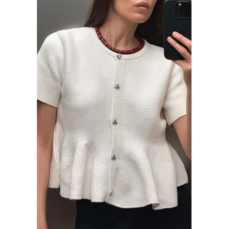 Summer New Product Women's Clothes Single-Breasted A- line Short Skirt Hem round Neck Short Sleeve Knitting Outwear 4331013