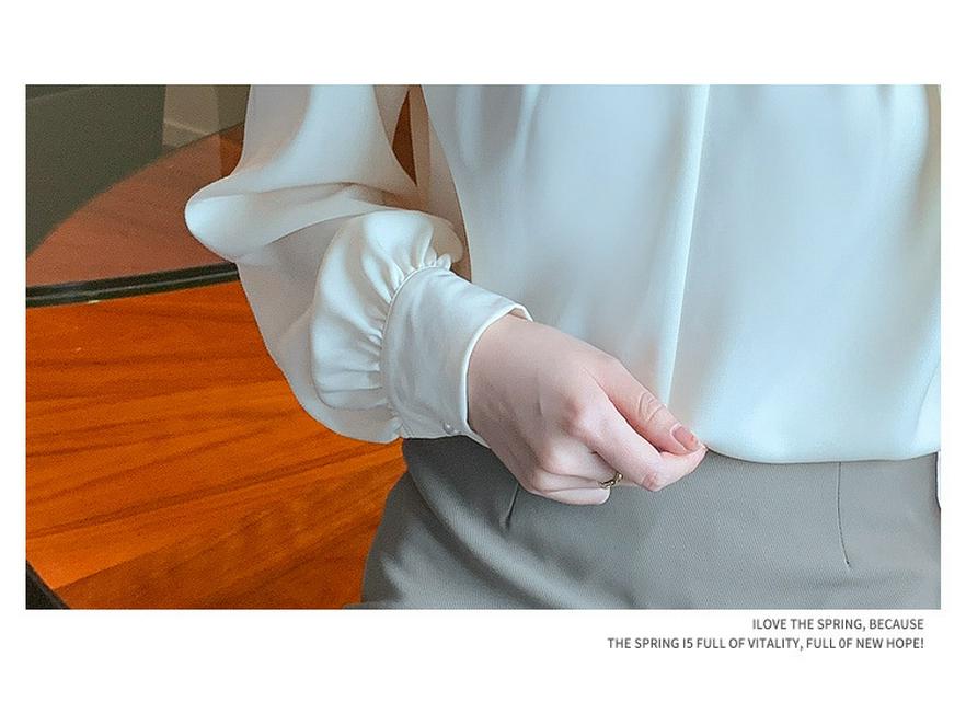 2026 Spring/Autumn Women's Stylish Long Sleeve Chiffon Top - Loose, Slimming, and Belly-Hiding Shirt
