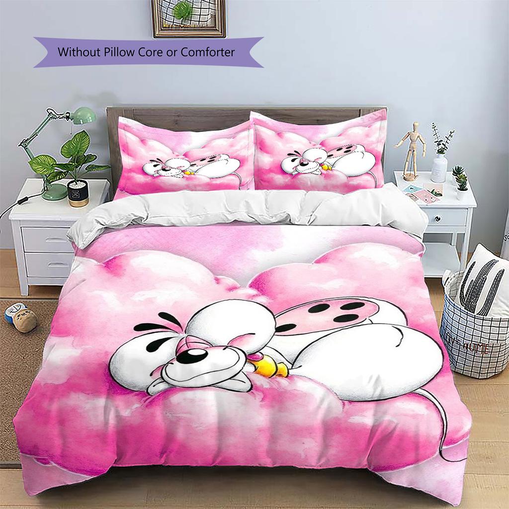 Diddl Pattern Bedding,Quilt Set Quilt Cover Pillowcase Home Birthday Gift (1 * Duvet Cover + 2 * Pillowcase, Without Core)